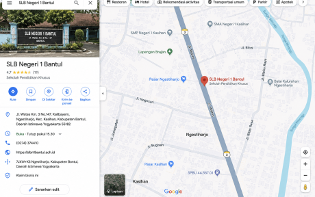 google Maps alamat SLB Negeri 1 Bantul
